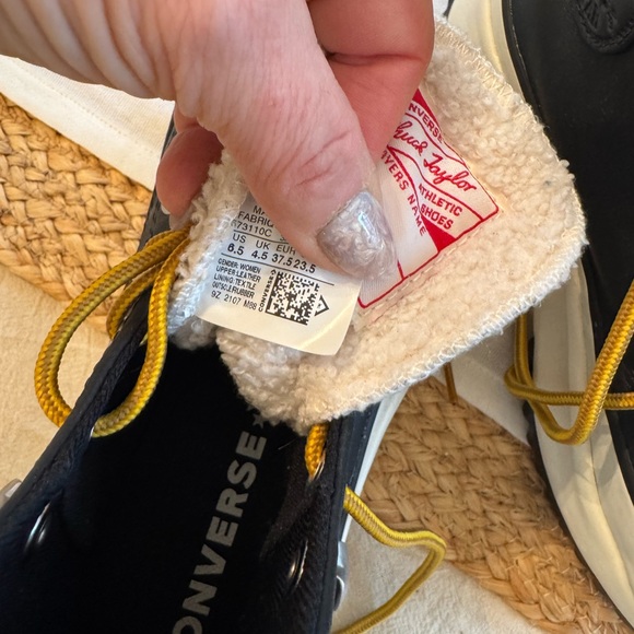 Converse Black and White High-Top Sneakers with Yellow Laces - Picture 6 of 9